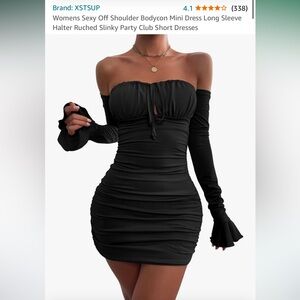 Womens Sexy Off Shoulder Bodycon Mini Dress Long Sleeve